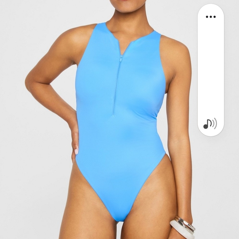 Fabletics Blue One Piece Swimsuit Classic Design Zip Front New With Tags
